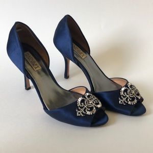 Badgley Mischka satin blue heels size 8 1/2